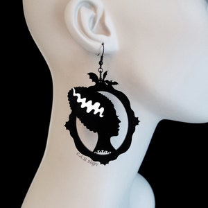 Frankenstein's Monster & His Bride Silhouette Earrings 20 Color Options Hooks, Leverback, or Clip-on C.A.B. Fayre Original Design image 3