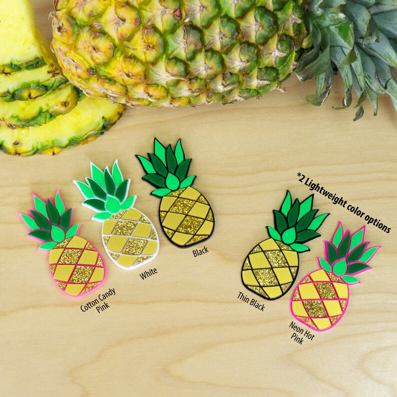 Gold Pineapple Earrings Large 3 Hooks, Leverback, or Clip-ons Golden Metallic Glitter Fruit Tropical Tiki Vibes Laser Cut Acrylic image 4