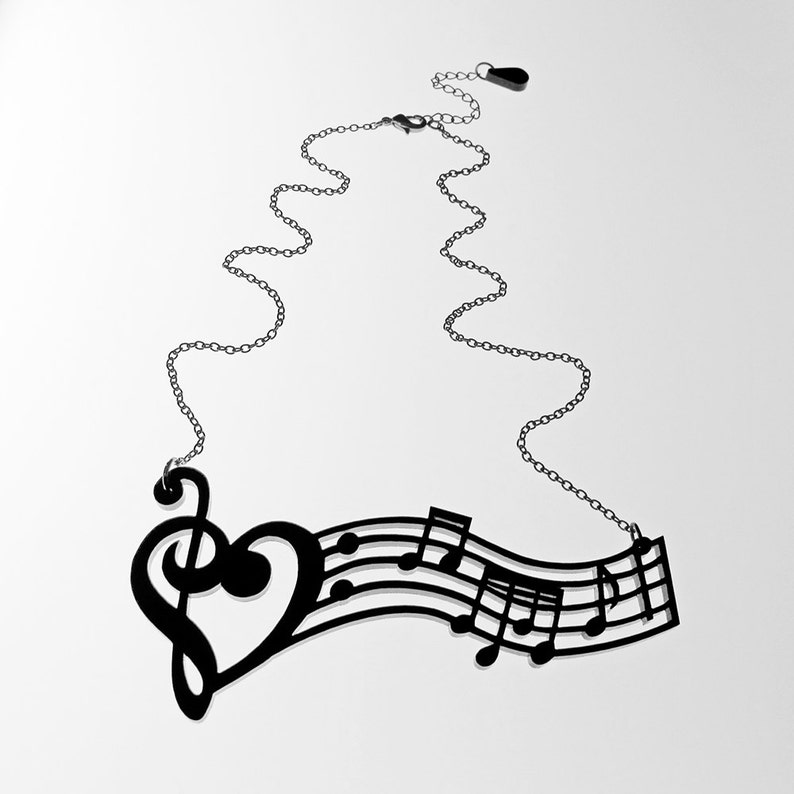 Treble & Bass Clef Heart Music Notes Necklace 37 Color Options Laser Cut Acrylic Music Lover C.A.B. Fayre Original Design image 3