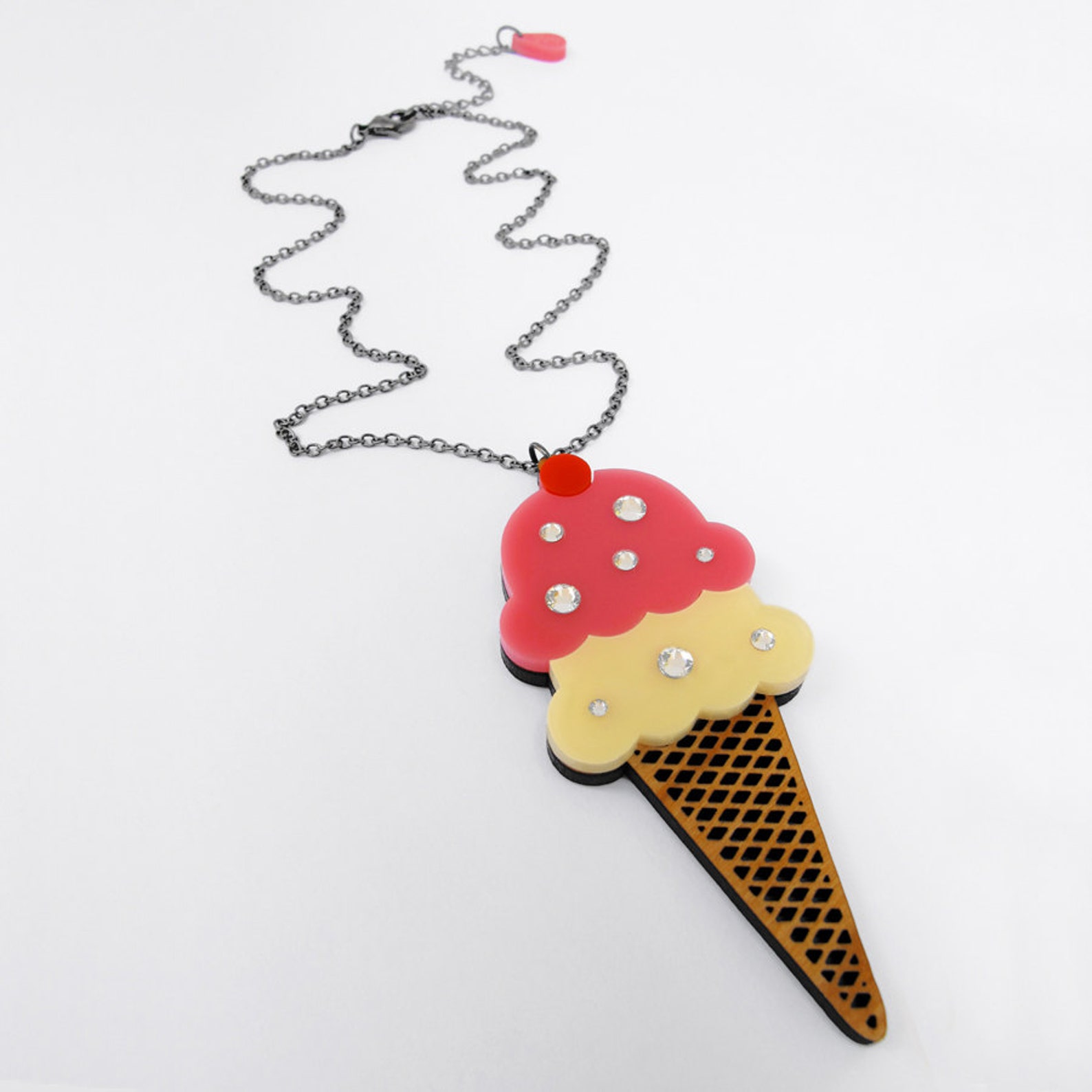 Sparkle Ice Cream Cone Necklace Acrylic Laser Cut Necklace Etsy