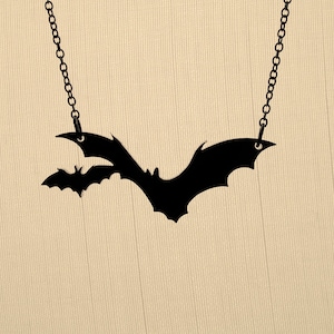 Small Bat Necklace – Gothic Witchcore Jewelry – Spooky Pendant – 36 Colors - Acrylic or Wood