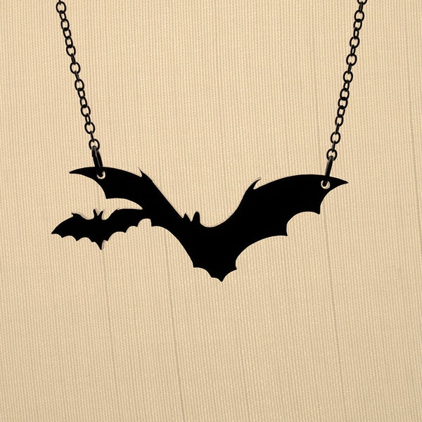 Collar de murciélago pequeño – Joyería gótica de witchcore – Colgante espeluznante – 36 colores – Acrílico o madera