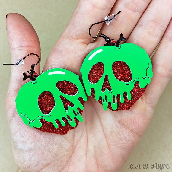 Poison Apple Earrings Red Glitter Apple You Select Poison Slime