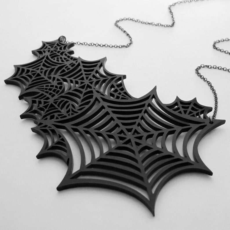Spiderweb Necklace LARGE Spider Webs Necklace Laser Cut Acrylic Gothic Halloween Costume Jewelry C.A.B. Fayre Original Design image 3