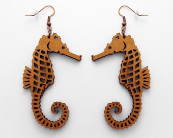Seahorse Earrings - 35 Colors - Laser Cut Acrylic or Wood - Choose hooks, leverbacks, clip-ons, or studs (C.A.B. Fayre Original Design)
