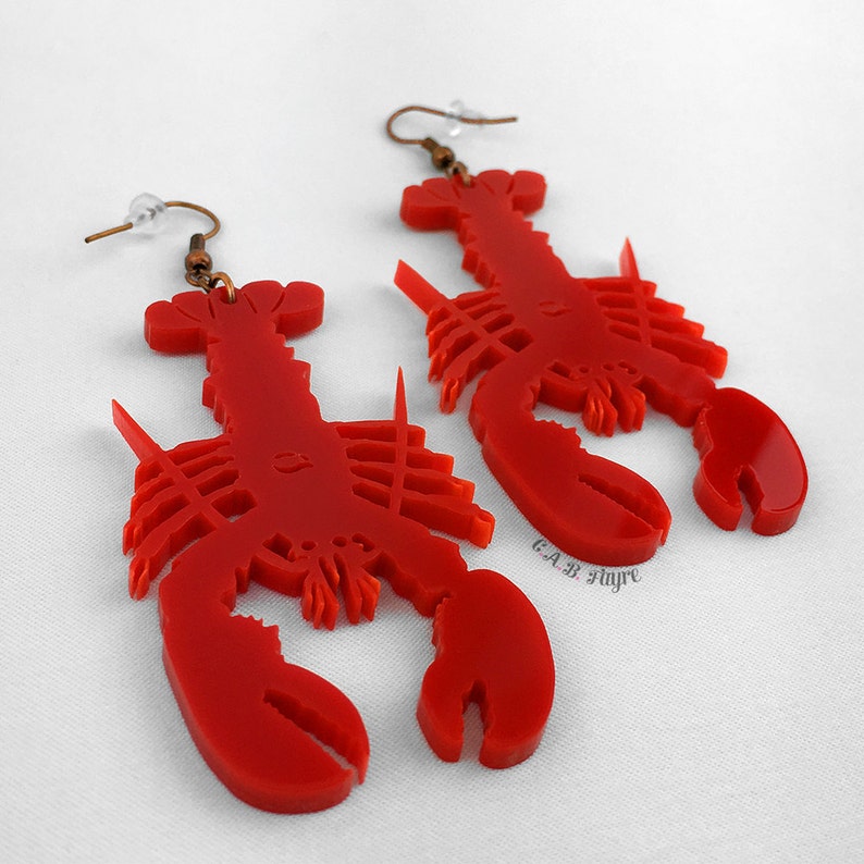 Lobster Earrings Laser Cut Acrylic C.A.B. Fayre Original Etsy