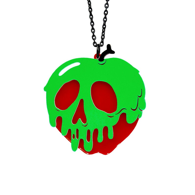 Poison Apple Necklace SMALL 2 You Select Poison Slime & Apple Color Snow White Laser Cut Acrylic Halloween Costume Necklace Neon Lime Green