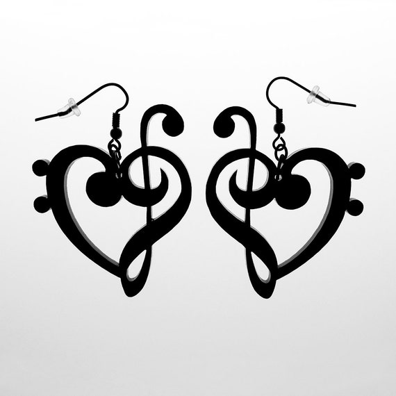 Treble & Bass Clef Heart Earrings – 40 Colors - Music Note Jewelry