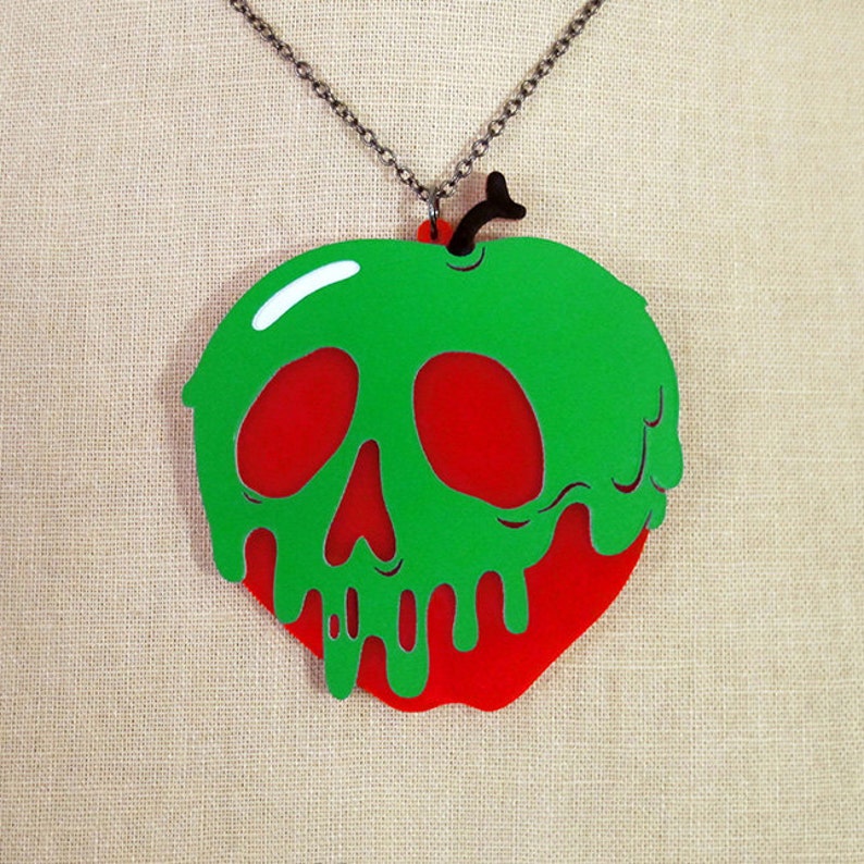 Poison Apple Necklace LARGE 2.5 You Select Poison Slime & Apple Color Snow White Laser Cut Acrylic Halloween Costume Necklace Neon Lime Green