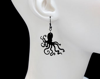 Octopus Earrings - 34 Color Options - Hooks, Leverback, or Clip-on Options- Laser Cut Acrylic Octo Silhouette (C.A.B. Fayre Original Design)