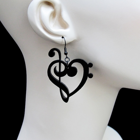 Treble & Bass Clef Heart Earrings – 40 Colors - Music Note Jewelry