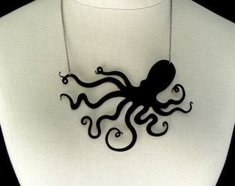 Octopus Silhouette Necklace – 6&quot; Octo Charm – 40 Color Options – Large Oversized Statement Jewelry