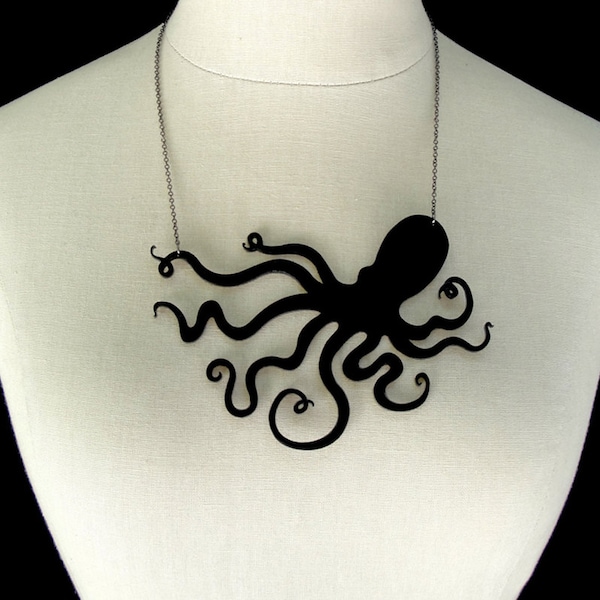 Octopus Necklace - Large 6"- 40 Color Options - Big Statement Necklace - Laser Cut Acrylic (C.A.B. Fayre Original Design)