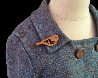 Sweet Little Bird Brooch - 30 Color Options - Laser Cut Acrylic or Wood Bird Pin (C.A.B. Fayre Original Design)
