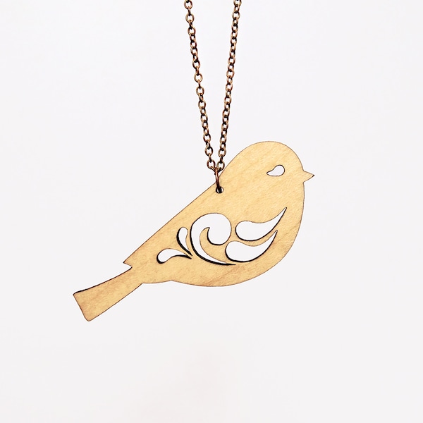 Sweet Little Bird Necklace - 35 Color Options - Laser Cut Wood or Acrylic Bird Necklace (C.A.B. Fayre Original Design)