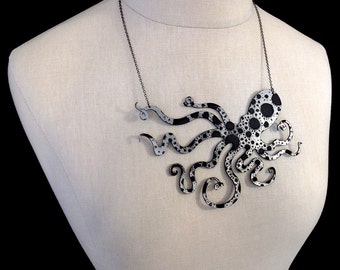 Spotted Octopus Necklace - Large 6" Octo - 9 Color Options - Metallic or Neon Laser Cut Acrylic (C.A.B. Fayre Original Design)