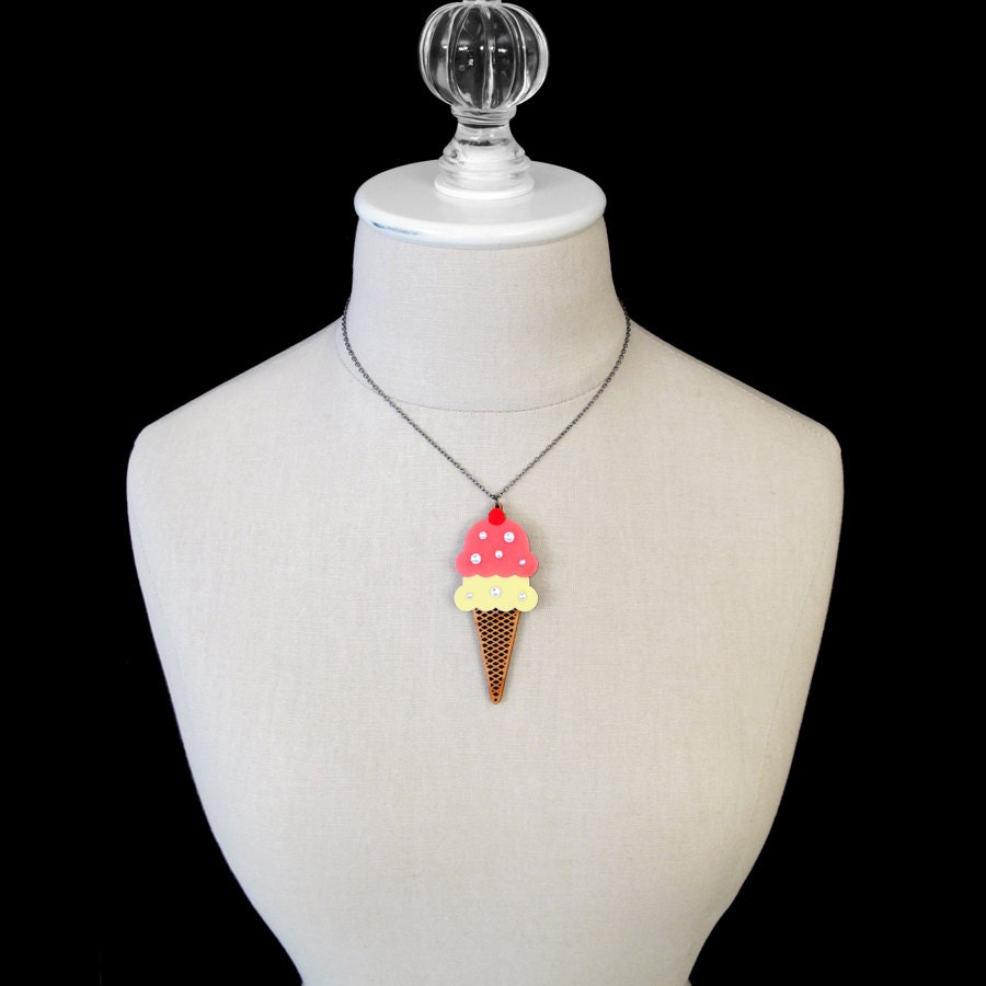 Sparkle Ice Cream Cone Necklace Acrylic Laser Cut Necklace Etsy