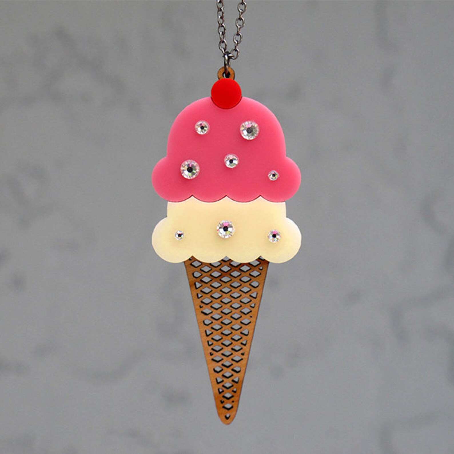 Sparkle Ice Cream Cone Necklace Acrylic Laser Cut Necklace Etsy