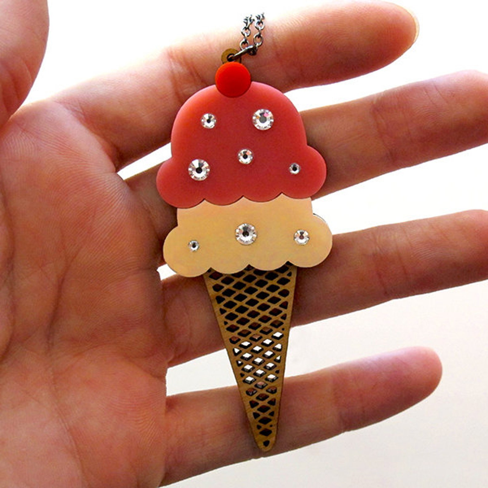 Sparkle Ice Cream Cone Necklace Acrylic Laser Cut Necklace Etsy
