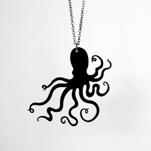 Octopus Silhouette Necklace – 2.5&quot; Octo Charm – 40 Color Options – Acrylic Nautical Sea Life Jewelry
