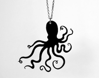 Octopus Necklace - Small 2.5" - 40 Color Options - Laser Cut Acrylic Octo Silhouette  (C.A.B. Fayre Original Design)