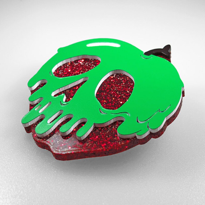 Poison Apple Brooch Red Glitter Apple You Select Poison Slime Color Snow White Halloween Costume Brooch Acrylic Laser Cut Pin Neon Lime Green