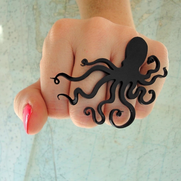 An Octopus Love Affair Ring - In Black or White Acrylic
