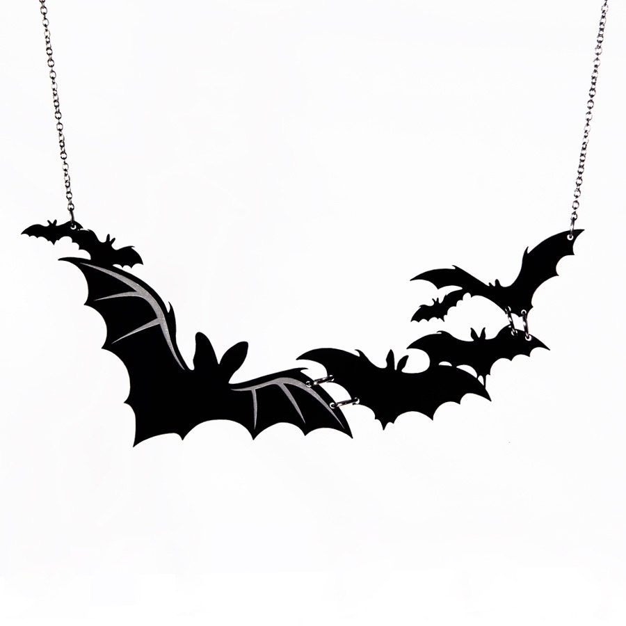 Bat Necklace - LARGE - 36 Color Options - Laser Cut Acrylic - Gothic Bats - Halloween Costume Jewelry (C.A.B. Fayre Original Design)