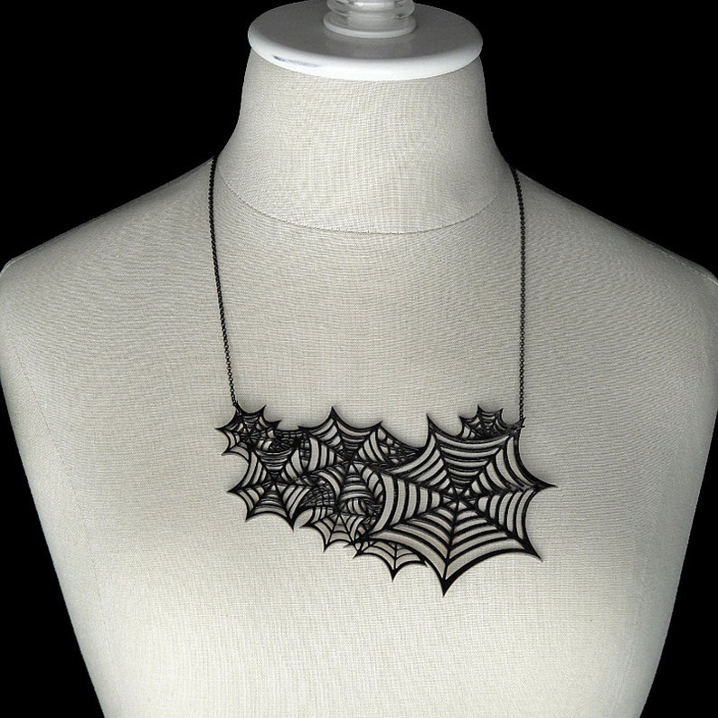 Spiderweb Necklace LARGE Spider Webs Necklace Laser Cut Acrylic Gothic Halloween Costume Jewelry C.A.B. Fayre Original Design image 2