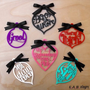 Mean Girls Ornament Set – 6 Movie Quote Designs – Acrylic Christmas Holiday Decorations