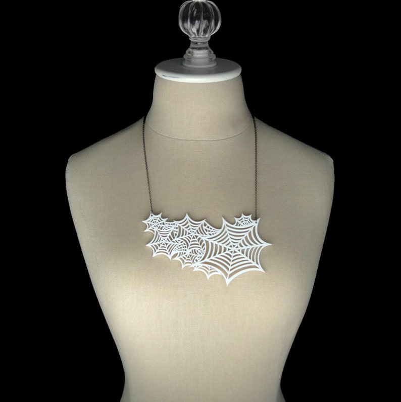 Spiderweb Necklace LARGE Spider Webs Necklace Laser Cut Acrylic Gothic Halloween Costume Jewelry C.A.B. Fayre Original Design image 4