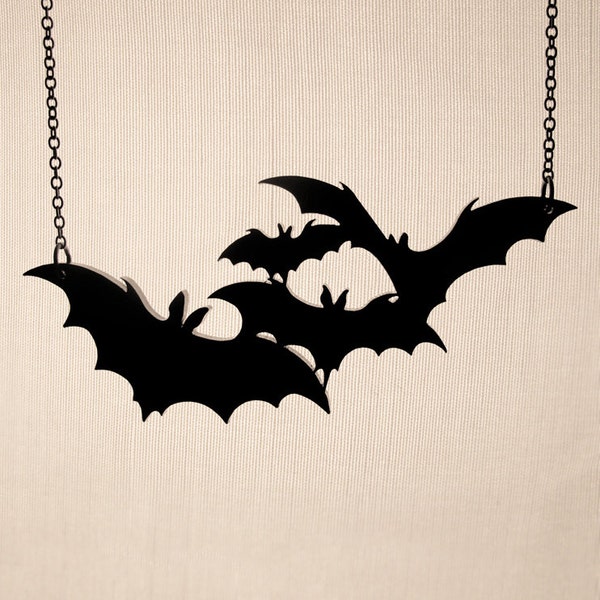 Bat Necklace - MEDIUM - 36 Color Options - Laser Cut Acrylic - Gothic Bats - Halloween Costume Jewelry (C.A.B. Fayre Original Design)