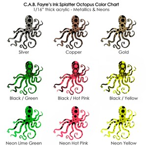 Spotted Octopus Brooch Large 4 Octopi Pin 9 Color Options Metallic or Neon Laser Cut Acrylic C.A.B. Fayre Original Design image 4