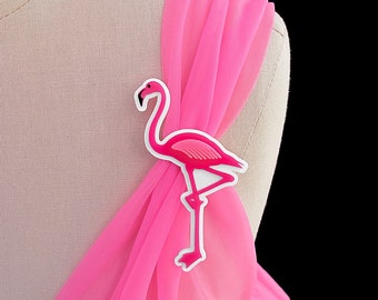 Flamingo Brooch / Pin - You select background color with Pink Flamingo - Laser Cut Acrylic - Bright Statement Piece for Dopamine Dressing