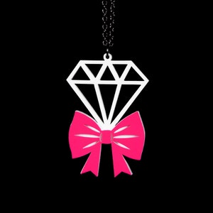 Tie it With A Bow Diamond Necklace - 30 Color Options - Laser Cut Acrylic Geometric Diamond Shape Necklace (C.A.B. Fayre Original Design)