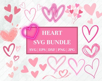 Hand Drawn Heart SVG Bundle: Doodle Sketch Cut Files (Cricut, PNG, DXF)