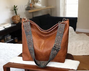 Women's Large-Capacity Geometric Tote Bag – Brown