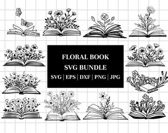 Floral Book SVG Bundle: Wildflower Reading Designs (Digital Download)