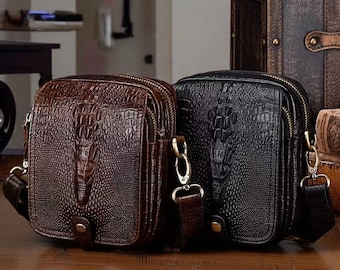 Genuine Leather Crossbody Bag | Crocodile-Textured Design, Top Layer Cowhide