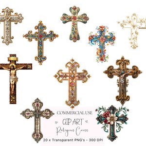 20 religiöses Kreuz Clipart - Aquarell christliches Kreuz Clipart christliches Kreuz PNG, florales Kreuz Clipart, religiöses Ephemera, Kreuz PNG
