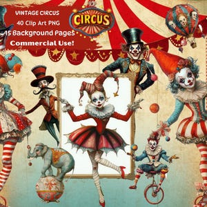 Quirky Circus PNG Unique Whimsical Circus Clipart png Circus Background Papers Printable Fussy Cuts Circus Ephemera, Vintage Circus Clipart