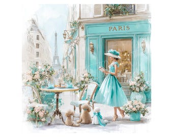 Clipart de París, postal de París, clipart de acuarela imprimible, 12 archivos JPG de alta calidad, manualidades de papel, revistas basura, efímeras de París