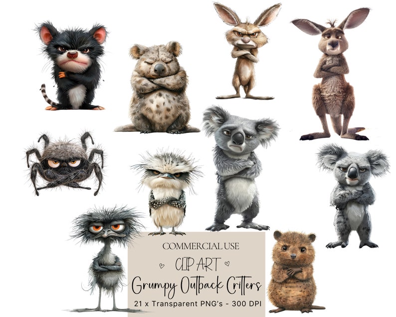 Funny Grumpy Outback Animals Clipart, Australian Pngs (commercial Use ...