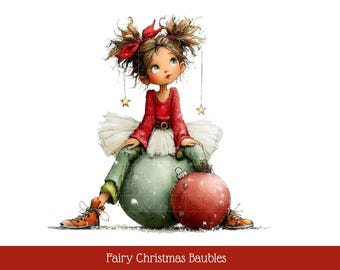Christmas Bauble Fairies Clipart: Watercolor Party Clipart -  18 JPG Files - Digital Download
