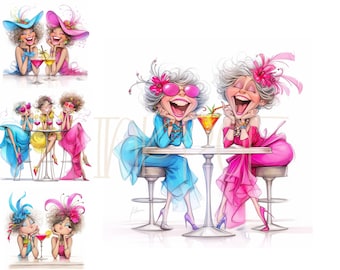 Quirky Girls Clipart 12 High Res Watercolour JPGs for Junk Journaling, Scrapbooking, Card Making, Digital Download Kit, Fantasy, Whimsical