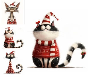 Quirky Christmas Cat Clipart Bundle 15 Hi Res JPG Digital Download