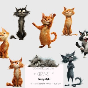 15 Clipart PNG chat drôle et mignon Bundle animaux insolites Clip Art, Art Transparent imprimable, chats drôles en téléchargement numérique PNG pour usage commercial