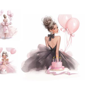 Clipart fête d'anniversaire pour filles Clipart imprimable aquarelle haute qualité 14 JPG carnets de bords créatifs ballons Clipart d'anniversaire