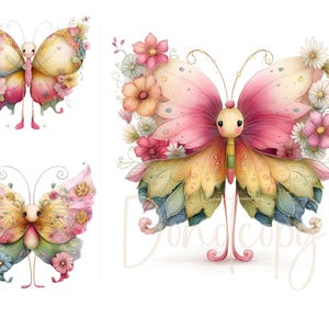 Schmetterlinge mit Blumen, Clip Art Bundle 16 hochwertige JPGs, Digitale Downloads, Aquarell Clipart, Quirky Clipart, Motten, Quirky Schmetterlinge