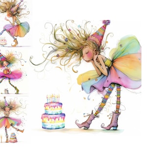 Clipart gâteau d'anniversaire original 10 JPG aquarelles haute résolution, journal indésirable, scrapbooking, fabrication de cartes, téléchargement numérique, fantastique, fantaisiste